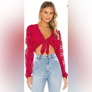 Lovers + Friends Fuchsia Tie-Front Blouse